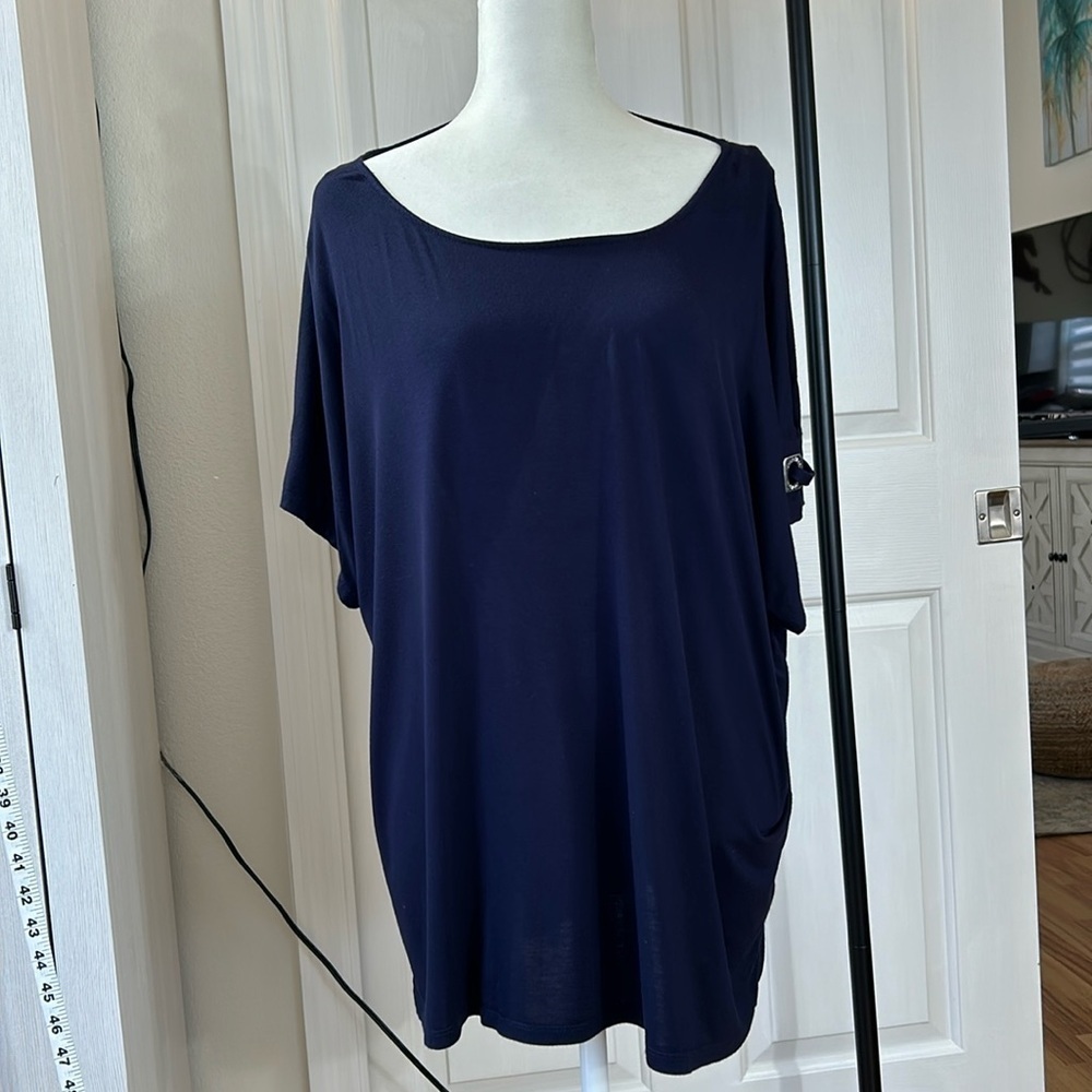 Calvin Klein Navy Cold Should Short Sleeve Blouse Sz XL